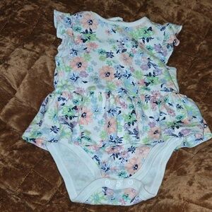 Little Me Floral Ruffle Onesie in Pastel Pink, Blue & Green